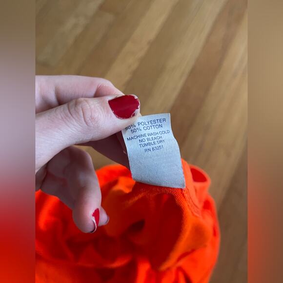 80s Vintage Bright Orange Single Stitch Cotton Poly Blend T Shirt - Sz Large - Picture 5 of 7